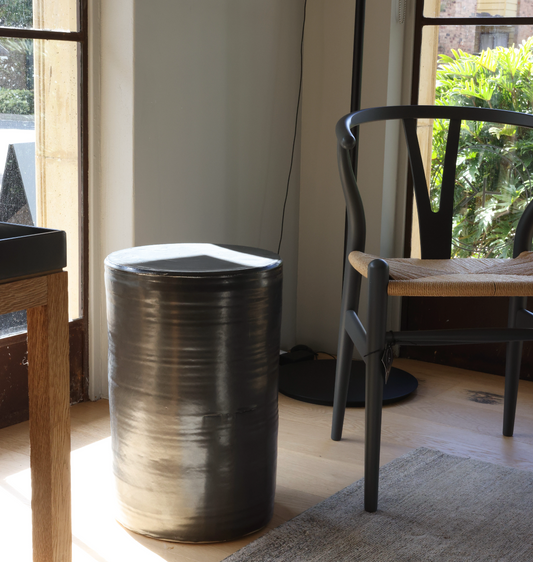 Glazed Ceramic Side Table (Metal Black) by Remy Pajaczkowski-Russell