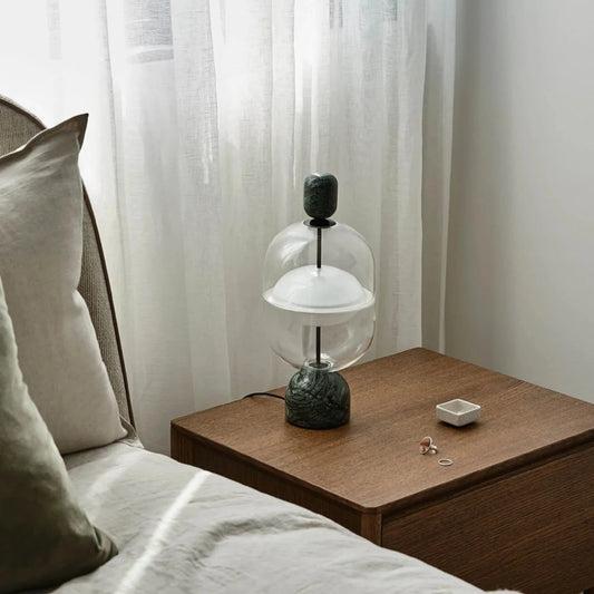 Indre table lamp designed by Nikolai Kotlarczyk, 2020. Forest green marble. APT91