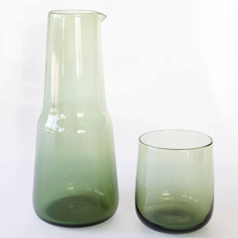 Our versatile carafe & Tumbler set in Olive. Practical for both home and office. Birgit 23 x 9 x 5 cm, 800 ml, approx. Elias 8 x 9.5 cm, 350 ml, approx.