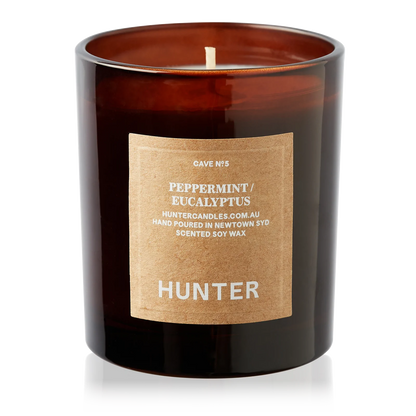 "Peppermint + Eucalyptus" Candle for HK Edit by Hunter Candles.  Peppermint + eucalyptus. Crisp, pure, relaxing.