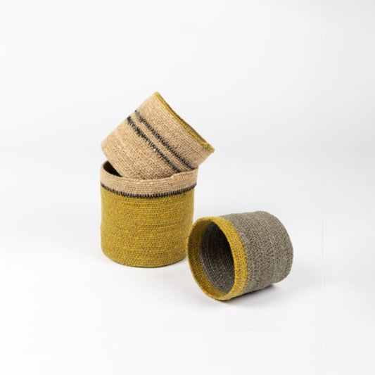 The Paco Basket Set in mustard/grey/black  is a perfect way to store objects around the home in style. Functional, beautiful and textural.