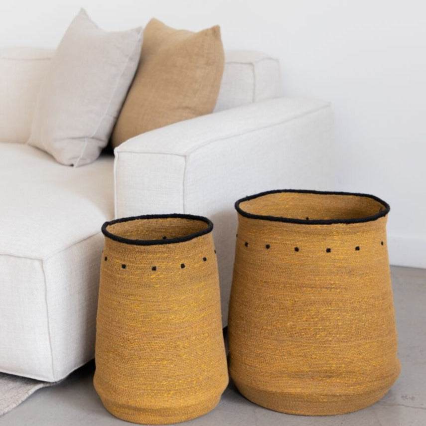 Saraya Tall Basket Set- Tumeric. Handwoven in natural seagrass.